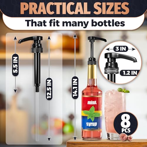 Image of 8 Pcs Coffee Syrup Pump Dispenser - 12.4 inch Black Syrup Dispenser Pump, Easy to Use and Clean, Adjustable Length, Durable and Lightweight, Lockable Design, Good for Home and Business Usage