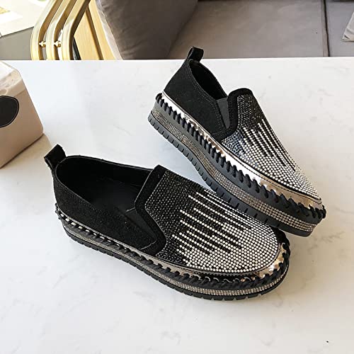UGOSELEC Women Leather Rhinestones Glitter Platform Slip On Loafers,Fashion Comfy Non-Slip Round Toe Sequin Sneakers Walking Shoes4