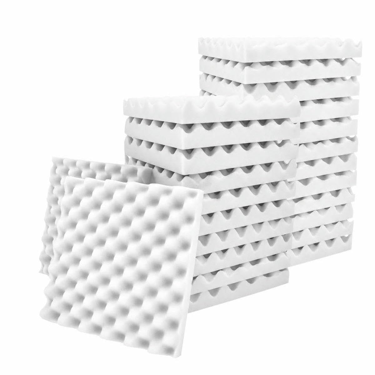 Acoustic Foam Fireproof Soundproofing Sponge 6/12/24/48 Pcs Egg Crate Soundproof Foam Studio Home Sound-Absorbing-White-Medium Density-24 Pcs with Tapes-2.5cm Thick
