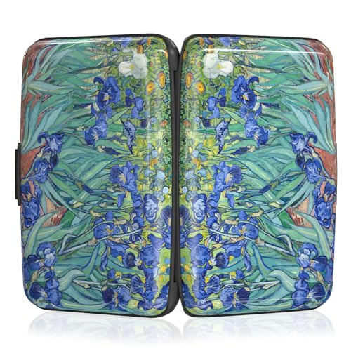 Image of Rimilak Aluminuml Credit Card Holder, Mini Credit Card Wallet RFID Blocking Slim Metal Hard Case for Women Men, Blue Flower