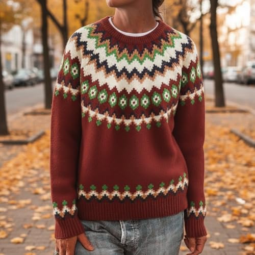 Akivide Womens Pullover Vintage Sweaters Fall Winter Casual Loose Long Sleeve Knitted Sweaters Tops2