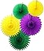 Devra Party 5-Piece Paper Fans, Mardi Gras Purple Yellow Green