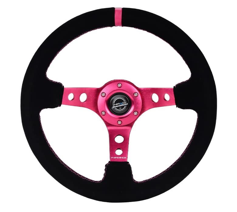 Volante NRG Innovations NRG RST 006S FHA reforzado de 350 mm Volante deportivo 3 Deep Black Suede Marca central fucsia con costura fucsia Radio central fucsia