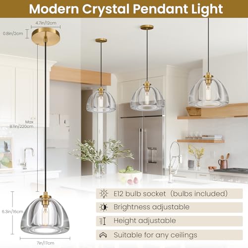 Image of Crystal Pendant Light Kitchen Island,Brass Hanging Pendants Lights