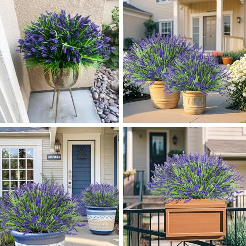 Image of Bassion 12 Bundles Fake Lavender Artificial Flowers for Outdoors, Purple