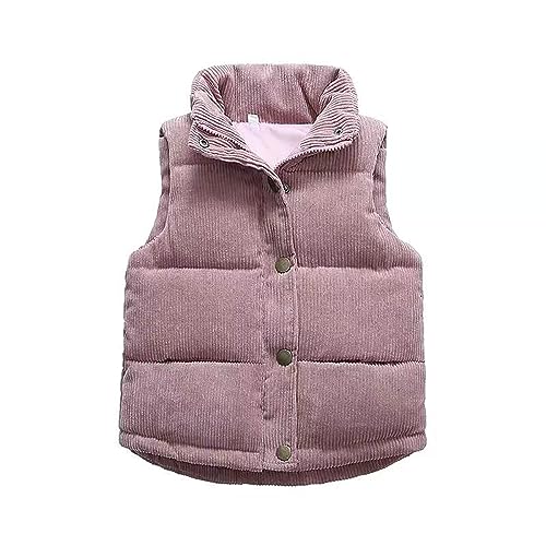 Toddler Boys Girls Corduroy Sleeveless Coat Winter Mock Collar Down Jacket Kids Warm Cute Solid Button Zipper Quilted Vest