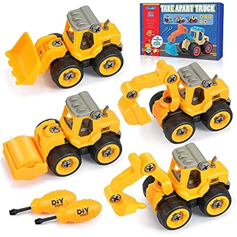 Construction Toys Sand Toys, Toys for 3-7 Years Old Boys Girls, Christmas Stocking Stuffers Take Apart Trucks Cars Excavator for Kids Toys Gifts for 3-7 Year Old Boys Girls Birthday Gifts (Yellow) Cover