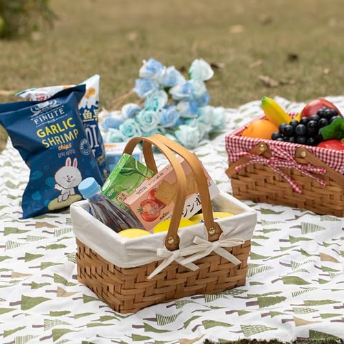 Wickerwise Handwoven Wood Chip Picnic Basket with Double Folding Handles & Removable Liner – Ideal for Storage, Gift Packing, Easter, Camping, and Birthdays, White Large by WICKERWISE - Image 4