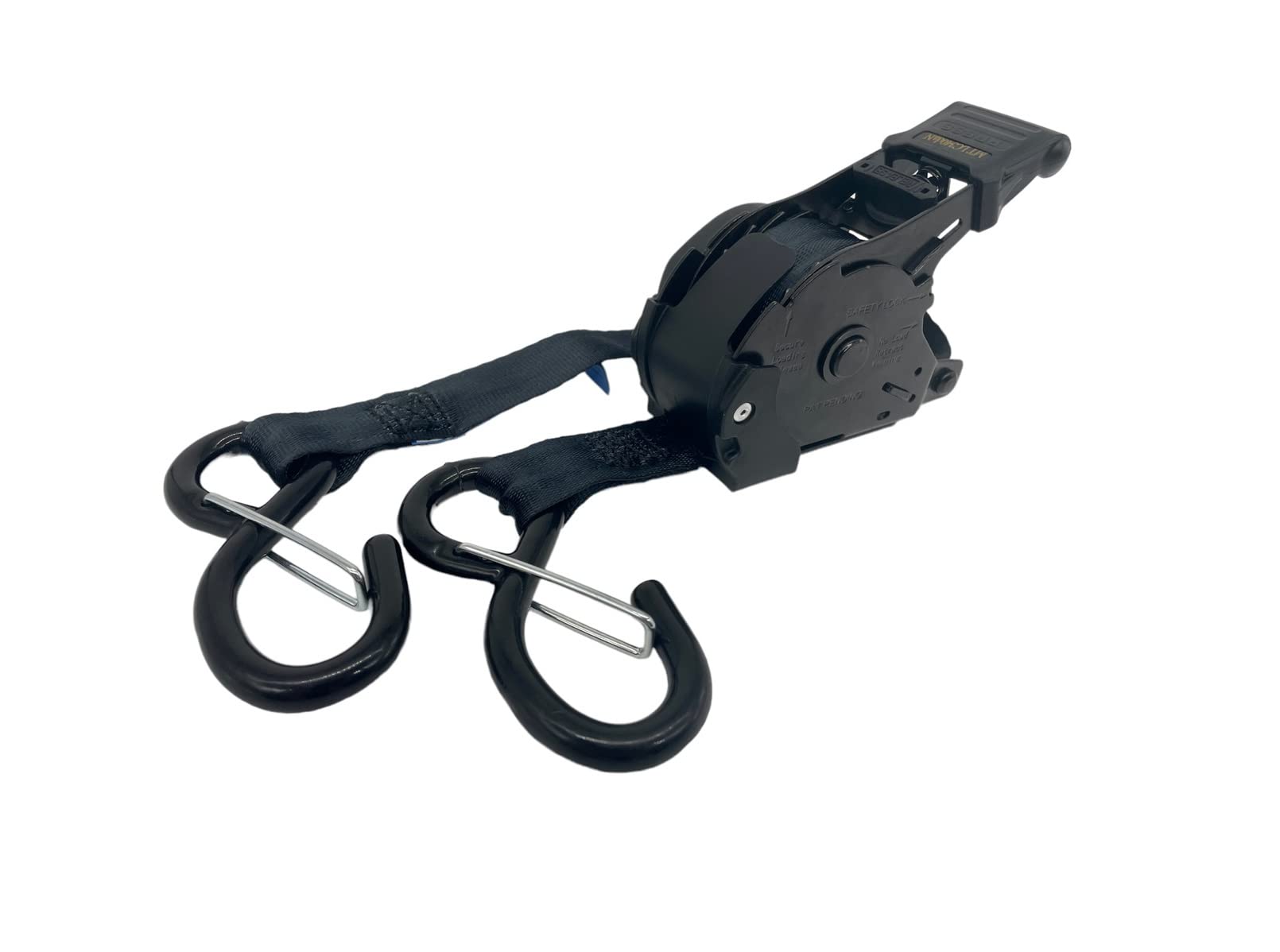 Automatikzurrgurt 25 mm | 3,65 m lang | Schwarz | 4er Set | Mit S-Haken und Sicherung | Zurrgurt für PkW und Transporter | Selbstaufwickelnd | Einteilig | Bis zu 340 kg