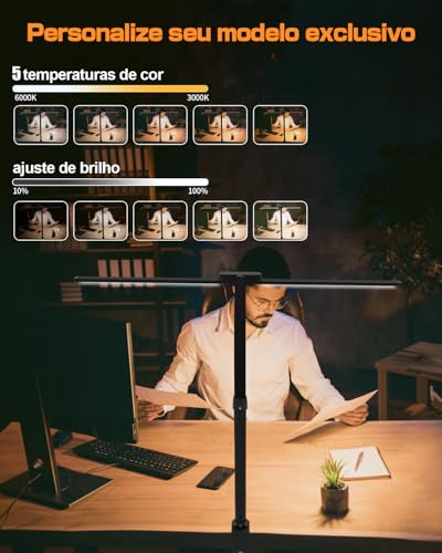 Luminária De Mesa Led De Cabeça Dupla Com Haste Flexível, 220V