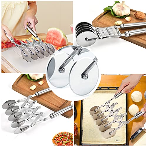 5 Wheel Pastry Cutter Stainless Pizza Slicer Multi-Round Dough Cutter Roller Cookie Pastry Knife Divider with Handle - Thumbnail 5