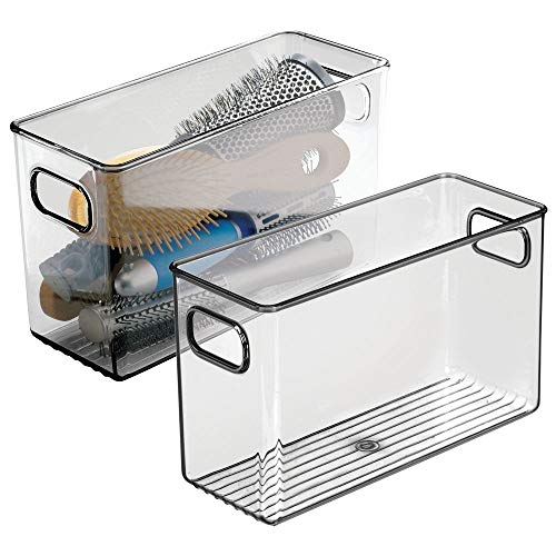 Preisvergleich Produktbild mDesign 2er-Set Ablagebox mit integrierten Griffen transparente Aufbewahrungsbox mit ansprechendem Design ideal zur Kosmetikaufbewahrung im Bad grau