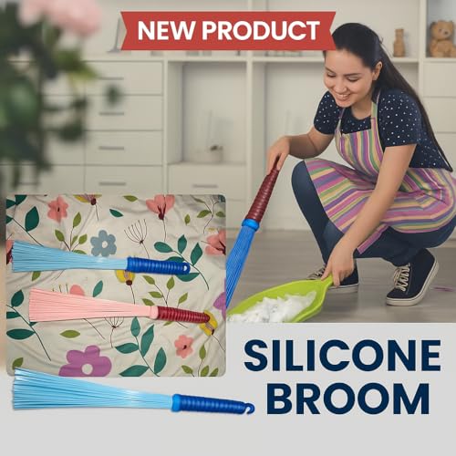 Image of Heavy-Duty Kharata Plastic Bathroom Broom | Cleaning Floor and Bathroom, Pack of 2 Wet & Dry Fiber Hard Bristle Crystal Stick Broom /Jhadu Durable Washable Brush for Home, Kitchen, Easy Grip