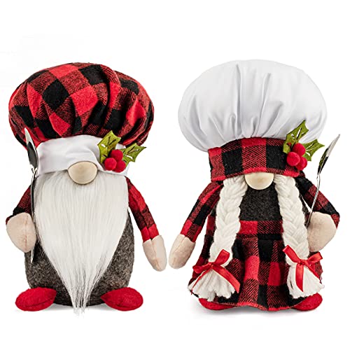 D-FantiX Gnomos de chef de Navidad, paquete de 2 gnomos de cocina hechos a mano Tomte, gnomo sueco, figura escandinava, gnomos nórdicos, muñeco de elfo de peluche, adornos de decoración de Navidad