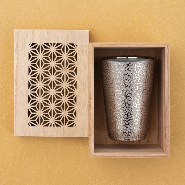 Made in Japan Thin Porcelain Hana-Kiku Tumbler 12 5oz Chrysanthemum Cup with Platinum Detailing Ultra-Light Japanese Craft Wooden