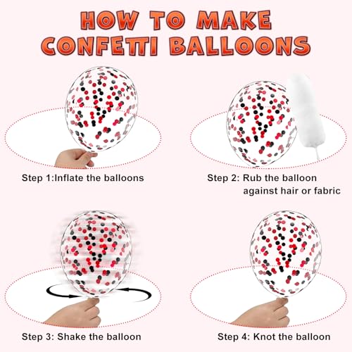 Image of Red Black and White Balloons, 75PCS Red and Black Balloons, 12in and 5in Red White and Black Latex Party Balloons