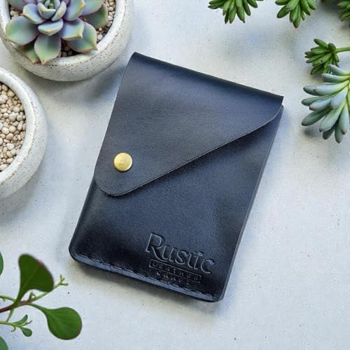 Image of Charcoal Black Genuine Leather Slim Compact Wallet Cash and Card Holder for Men, Minimalist Design, RFID Blocking, Hand Stitched, Lightweight - Slim Size (11x8 cm)