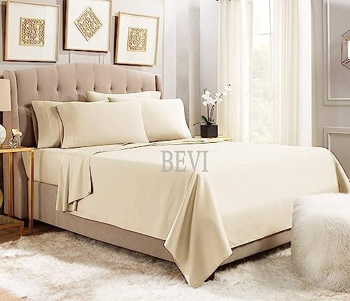 BEVI - Home Super Solid Ivory 144 Tc Microfiber Double King Bedsheet with 2 Pillow Cover -(Plain Ivory)