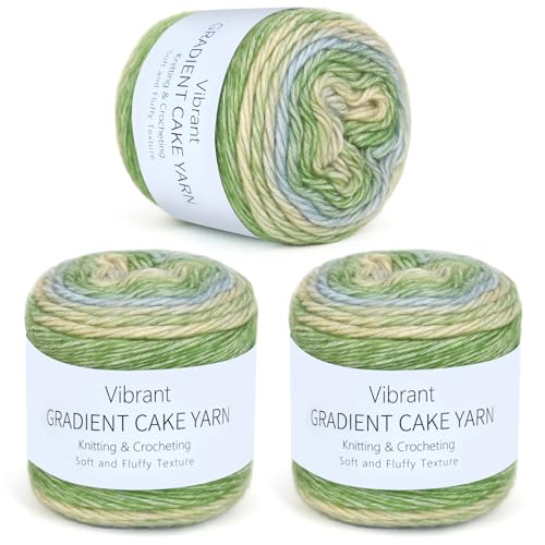Aeelike Cake Yarn for Crocheting, 3 Skeins Gradient Cake Yarn 100g (3.52 oz) 245m (267 Yards), Super Soft Ombré Yarns Cake Rainbow Cotton Yarn for Making Colorful Crafts, Green Gradient