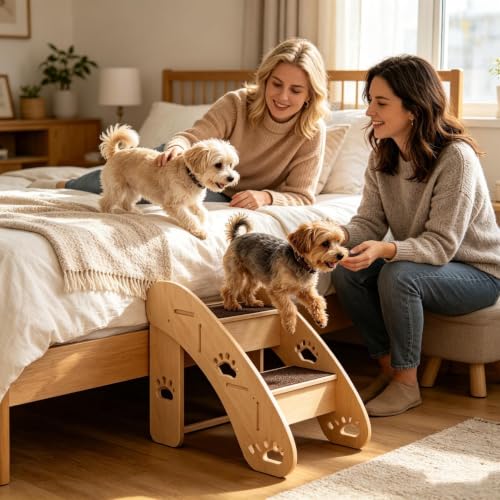 Escaleras de madera para perros con estructura triangular estable para sofá y cama alta 3