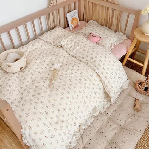 BuLuTu Muslin Cotton Toddler Duvet Cover Soft Double Layers Gauze