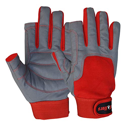 Image of MRX BOXING & FITNESS Sailing Gloves with Cut only Thumb and Index Finger and Grip for Men and Women, Great for Kayaking, Workouts and More Grey /Red XX-Large
