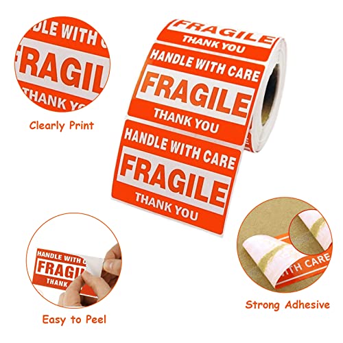 Sjpack 1000 Fragile Stickers 2 Rolls 2'' X 3'' Fragile - Handle With Care - Thank You Shipping Labels Stickers (500 Labels/Roll) #TOP4