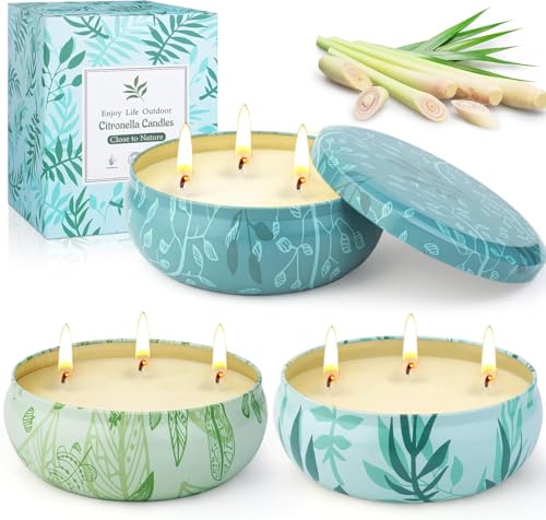 Grande bougie d'extérieur à la citronnelle, 36 oz bougies d'extérieur, jardin au citron avec 3 mèches, bougies en cire de soja naturelle, ensemble pour...