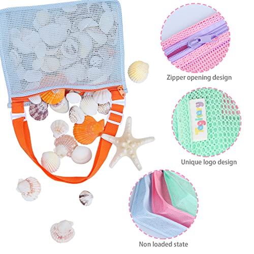 tagitary beach toy mesh beach bag kids shell collecting bag beach sand toy seashell bags swimming accessories for boys and girlsonly bagsa set of 3