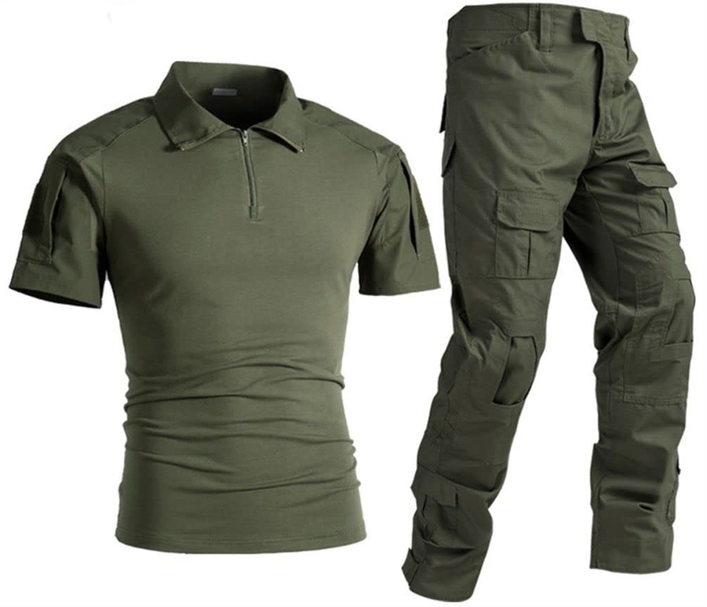 Chemise été Homme, Militaire Chemise Manche Courte Slim Combinaisons Tactiques Combat Shirt and Trousers Rip-Stop Chemise et Pantalon pour la Airsoft Chasse Paintball