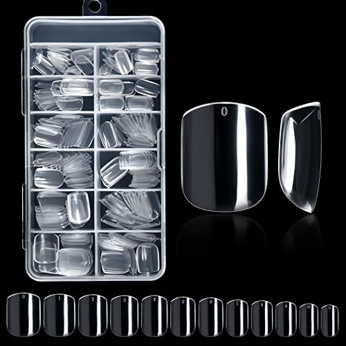 Funfe Short Nail Tips,240 Pcs Square False Nail Tip Clear Full Cover Nails Press on Nails Short Square Fake Nails Tips 12 Sizes Acrylic Fake Nails for Nail Home Salon