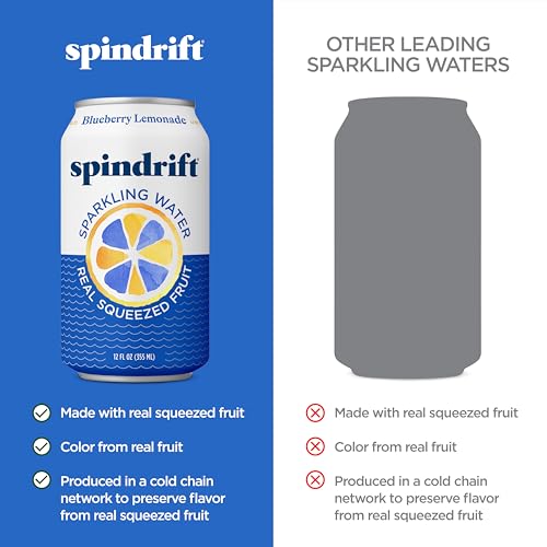 Image of Spindrift Sparkling Water, Blueberry Lemonade Flavored, Made with Real Squeezed Fruit, 12 Fl Oz Cans, Pack of 24 (Only 11 Calories per Can)