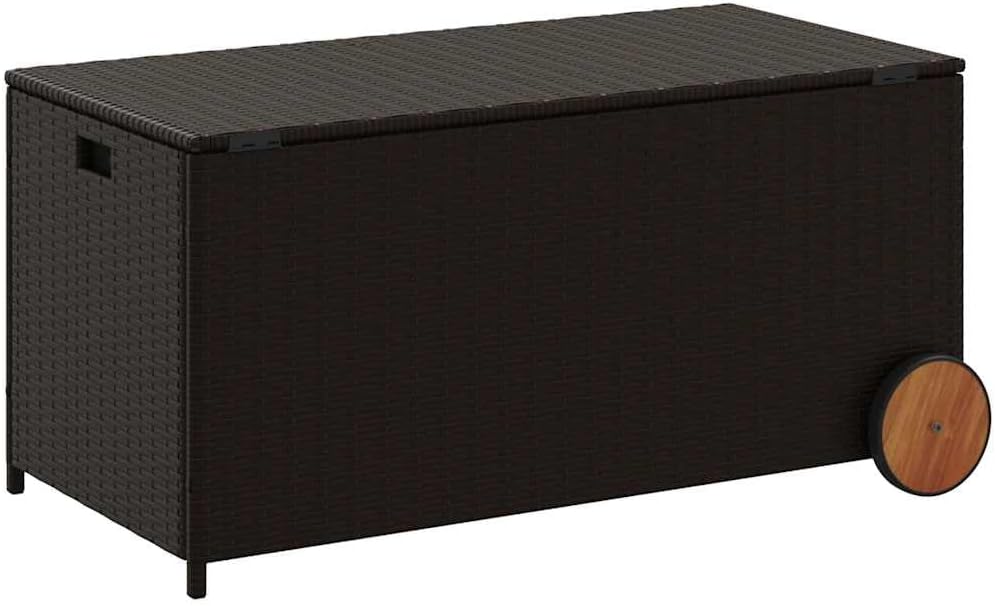 Brown PE Rattan Outdoor Storage Box 21.7 x 42.1 x 20.9 in Modern Deck Box with Wheels 50 Gallon Garden Cushion Chest for Patio, Deck, Balcony