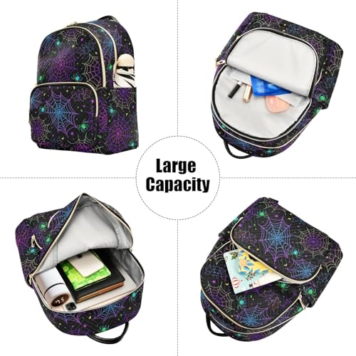 Image of Women Fashion Backpack Purse Goth Bat Spider Web Rucksack, M | Casual Lightweight Quilted Daypack Ladies Bag for College Travel Work