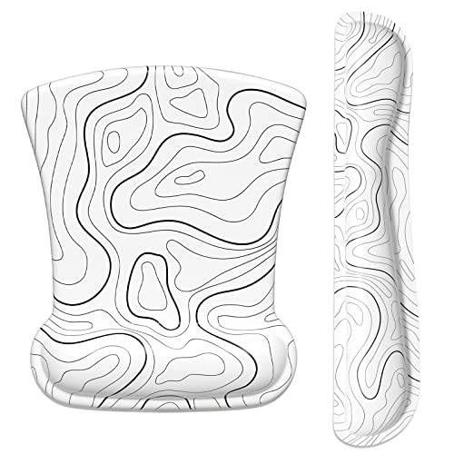 ITNRSIIET Mouse Pad Wrist Support Keyboard Wrist Rest Pad Ergonomic Mousepad Non-Slip Memory Foam Keyboard Pad Easy Typing Pain Relief Perfect for PC Laptop Gaming Office, Topographic Contour White