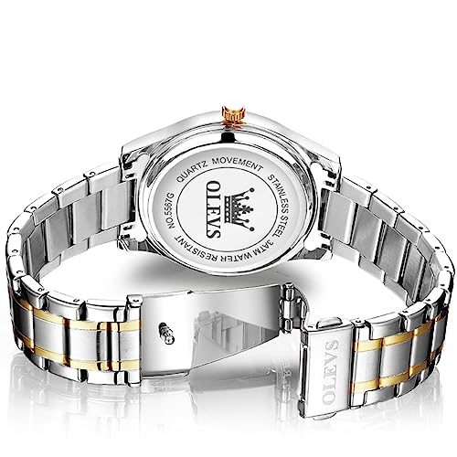 OLEVS Watches for Men Classic Silver Fashion Male Watch Two Tone Stainless Steel Business Dress Casual Wrist Watch Calendar Waterproof Blue White Black Date Dial - Image 6