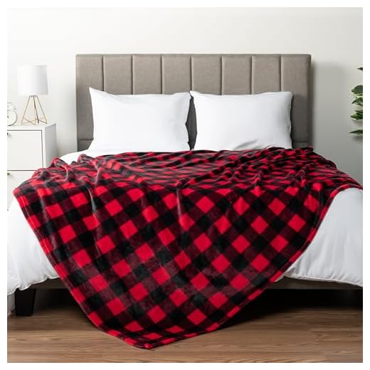 PAVILIA Black and Red Buffalo Plaid Fleece Bed Blanket Queen Size, Soft Checkered Flannel Blanket for Sofa, Plaid Christmas Couch Throw Bed, Warm Cozy Decorative Blanket Fall Decor Gift, 90x90