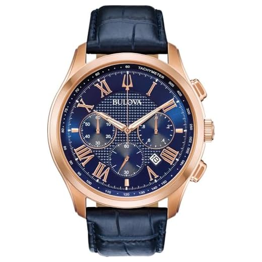 Relógio masculino Bulova Classic Wilton, 43 mm, azul/ouro rosa