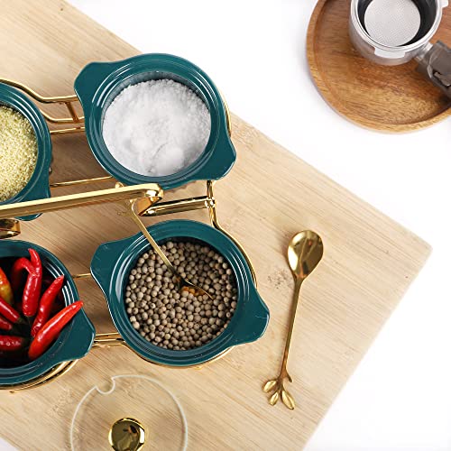 Condiment Pots Container Seasoning Box Set Of 4 Porcelain Mosquito Jar Spices Container With Cover Glass Holders Stainless Steel Spoon And Tray For Your Home Kitchen Counter (White) #TOP6