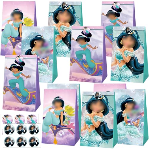 Bolsas Para Chuches, 12 Piezas Bolsas Regalo con 12 Pegatinas, Bolsas de Regalo de Dibujos Animados, Bolsas de Papel, Fiesta Bolsa para Caramelos, Niños Fiesta Favorece La Bolsa