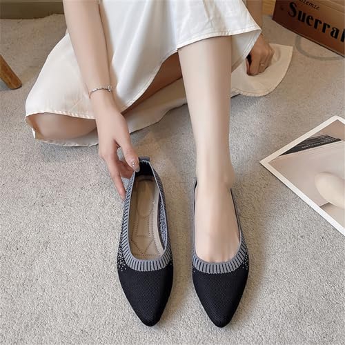 RVROVIC Women's Pointed Toe Knit Flats Shoes Slip on Ballet Flats Comfortable Dress Shoes for Women3