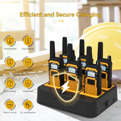 Image of Retevis RB48 Heavy Duty IP67 Waterproof-Walkie Talkies,Covers up to 300,000 Square Foot-Business 2 Way Radios for Manufacturing Warehouse Construction Jobsite-Radios and 6-Way-Charger Bundle (20 Pack)