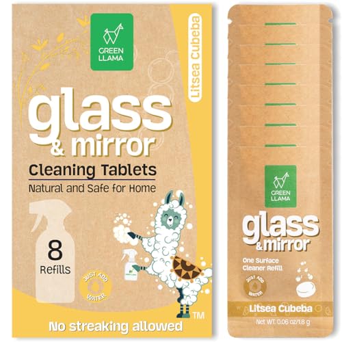 Green Llama Window and Glass Refill 8-Pack - Certified Compostable Packaging, Natural Cleaning Solution for Windows and Glass - Eco-Friendly and Sustainable
