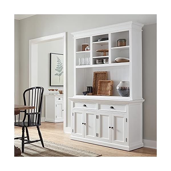 NovaSolo Halifax Mahogany Wood Buffet Hutch with 2 Adjustable Shelves in White