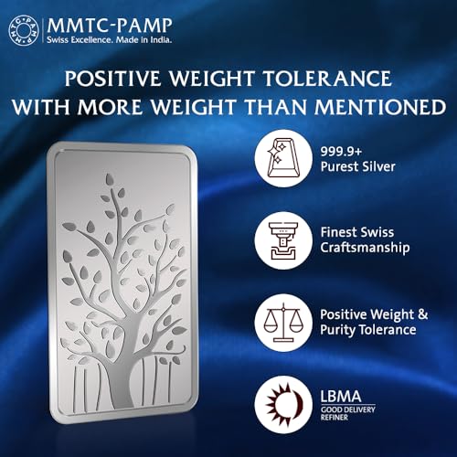 Image of MMTC PAMP 999.9+ Purest Silver Bar, Banyan Tree 250 gm Silver Coin, LBMA Certified
