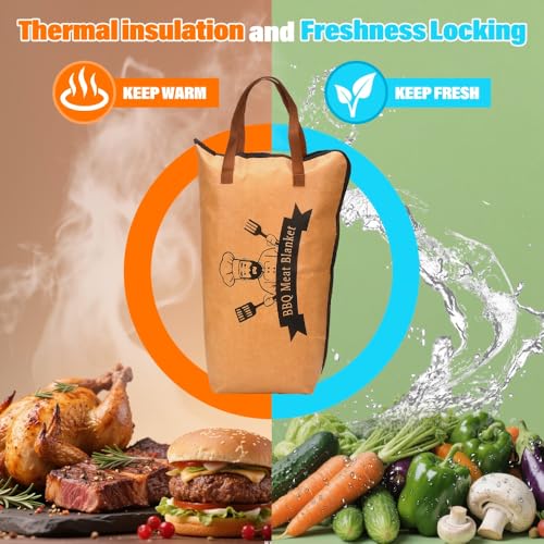 Blueshyhall Fleischruhebeutel, Grilldecke zum Ruhen von Fleisch, 26x38x13cm Grill Bratenruhe Beutel mit weiter Öffnung, handgriff, BBQ Isoliertasche wiederverwendbar zum Frischhalten von Obst Gemüse