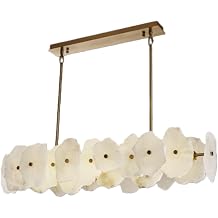 RUIBO White Natural Marble LED Chandelier,Modern Long Alabaster Chandeliers,for Restaurant Living Room Loft Kitchen Island,Spanish Marble Pendant Lights for BedroomLength 39.3"