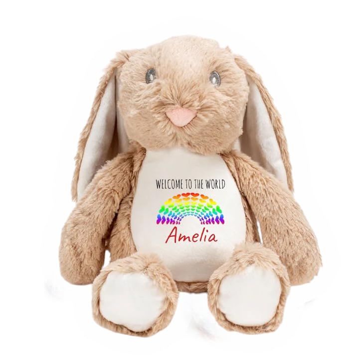 Ava Graceful Designs Personalised Teddy Plushie Newborn Gift Welcome to the World Soft Toy, Brown Bunny โ image 1