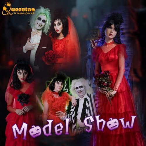 Image of QUEENTAS Long Wig for Women Black Gothic Bride Fluffy Buns Cosplay Wig with Bangs Natural Synthetic Hair Wigs