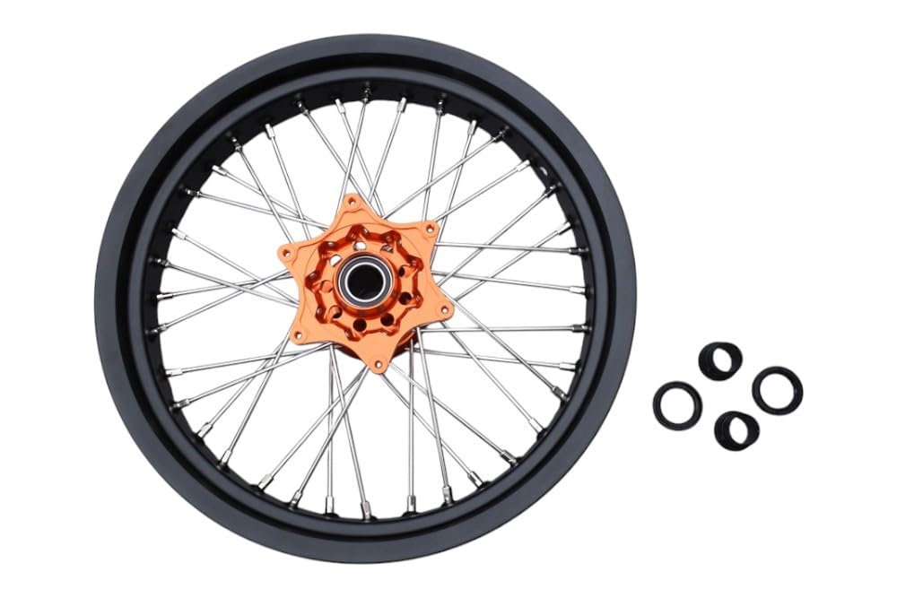 avdb-moto Cerchi Anteriore + Posteriore a Raggi 17" / 17" compatibile con KTM EXC 150 TPI 2020-2023, EXC 250 / SIX DAYS 16-20, HUSQVARNA FE 250 FE250 2016-23, GASGAS EC 250 21-23 Supermoto (Arancione)